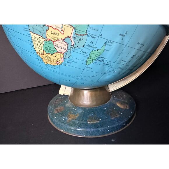 Vintage Ohio Art Tin World Globe W/ Zodiac Signs on the Base - Picture 2 of 5